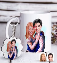 BK Gift Kişiye Özel Sevgililer Karikatürlü Beyaz Kupa ve Anahtarlık Hediye Seti-36 (Model 1)