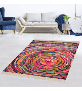 Rengarenk Geometrik Girdap Desenli Dijital Baskı Yıkanabilir Kaymaz Taban Modern Salon Halı  (Çok Renkli)