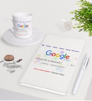 BK Gift Kişiye Özel Google Dünyanın En İyi Öğretmeni Beyaz Defter Kalem Türk Kahvesi Fincanı Seti (Model 1)