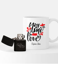 BK Gift Kişiye Özel Sevgililer Günü Temalı Çakmak ve Kupa Seti - 79