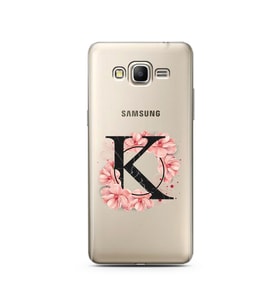 Pembe Çiçekli Harf Tasarım Süper Şeffaf Silikon Telefon Kılıfı Samsung Grand Pri
