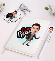 BK Gift Kişiye Özel Evin Reisi Karikatürlü Beyaz Defter Kalem ve Anahtarlık Hediye Seti-1 (Model 1)