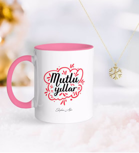 BK Gift Kişiye Özel Yılbaşı Mutlu Yıllar Pembe Kupa ve Kar Tanesi Kolye-3 (Model 1)