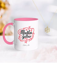 BK Gift Kişiye Özel Yılbaşı Mutlu Yıllar Pembe Kupa ve Kar Tanesi Kolye-3 (Model 1)