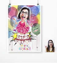 BK Gift Kişiye Özel Doğum Günü Karikatür Afiş Poster 50 X 70 Cm 1