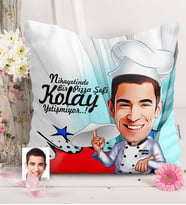 BK Gift Kişiye Özel Bay Pizza Şefi Karikatürlü  Yastık  1