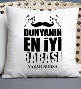 Babaya Hediye Dünyanın En İyi Babası İsimli Yastık (Beyaz)