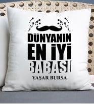 Babaya Hediye Dünyanın En İyi Babası İsimli Yastık (Beyaz)