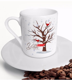 BK Gift Kişiye Özel İsimli Yılbaşı Mutlu Yıllar Türk Kahvesi Fincanı-25 (Beyaz)