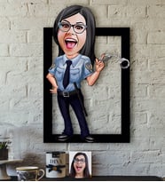 BK Gift Kişiye Özel Bayan Polis Karikatürlü 3D Ahşap Tablo-1