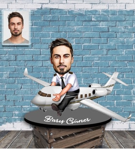 Kişiye Özel Pilot Karikatürlü Ahşap Biblo Bay-1