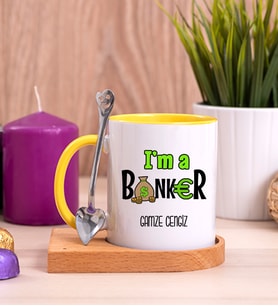 Bankacı Ahşap Altlıklı Sarı Kupa Bardak