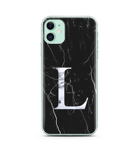 Iphone 11 Siyah Mermer Harf Tasarımlı Telefon Kılıfı L-Harfi 