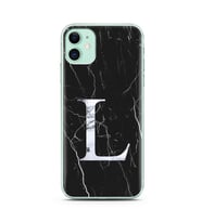 Iphone 11 Siyah Mermer Harf Tasarımlı Telefon Kılıfı L-Harfi 