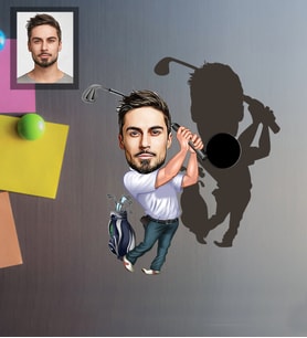 Kişiye Özel Golfçü Karikatürlü Ahşap Magnet Bay-3