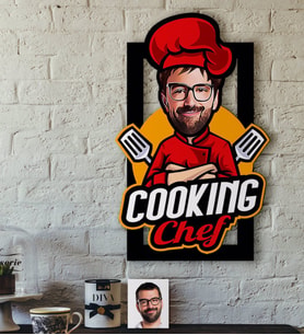 BK Gift Kişiye Özel Bay Chef Karikatürlü 3D Ahşap Tablo-11