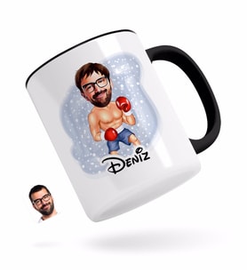 BK Gift Kişiye Özel Erkek Boksör Karikatürlü Siyah Kupa Bardak-1