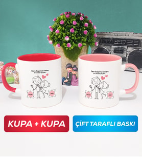 İkili Sen Başıma Gelen En Güzel Şeysin Sevgililer Günü Hediyesi Kupa Bardak Kırmızı Pembe