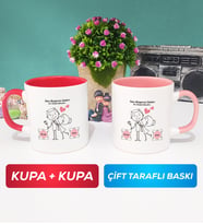 İkili Sen Başıma Gelen En Güzel Şeysin Sevgililer Günü Hediyesi Kupa Bardak Kırmızı Pembe