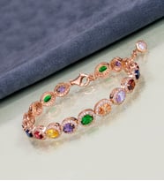 Gümüş Rengarenk Lapis Taşlı - Zirkon Taş Süslemeli Bileklik (Rose)