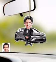 BK Gift Kişiye Özel Bay Toyota C-HR Karikatürlü Ahşap Araba Dikiz Ayna Süsü (Beyaz)