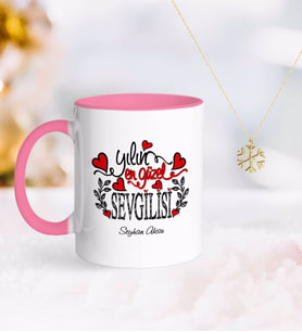 BK Gift Kişiye Özel Yılın En Güzel Sevgilisi Pembe Kupa ve Kar Tanesi Kolye (Model 1)
