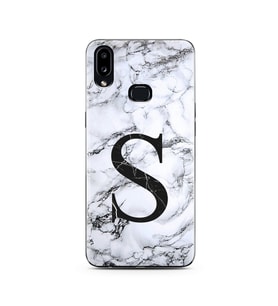 Samsung A10s Beyaz Mermer Harf Tasarımlı Telefon Kılıfı S-Harfi 