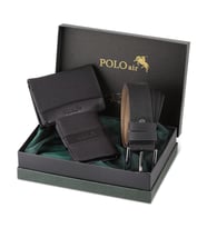 Polo Air Erkek Set Kombin Kemer Cüzdan Kartlık Şık Hediyelik Orijinal Kutusunda Set M-10 (Siyah)