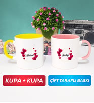 İkili İsme Özel Sevgililer Günü Hediyesi Kupa Bardak Sarı Pembe