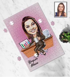Kişiye Özel İş Kadını Karikatürlü A4 99 Parça Puzzle Bayan-2