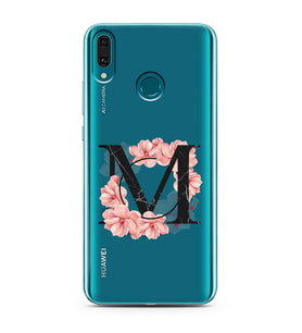 Pembe Çiçekli Harf Tasarım Süper Şeffaf Silikon Telefon Kılıfı Huawei Y9 (2019) 