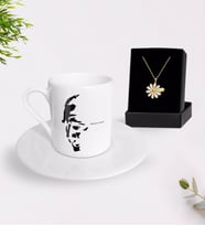 BK Gift Kişiye Özel Atatürk Temalı Türk Kahvesi Fincanı ve İsimli Papatya Kolye Hediye Seti-7 (Model 1)