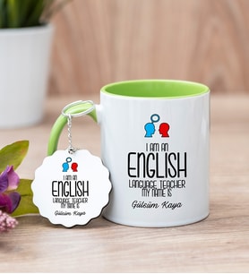 İngilizce Öğretmeni Yeşil Kupa Bardak Ve Anahtarlık Set