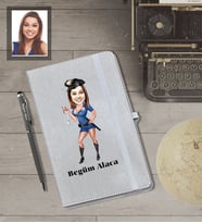 Kişiye Özel Polis Karikatürlü Gri Defter Kalem Hediye Seti  Bayan-3