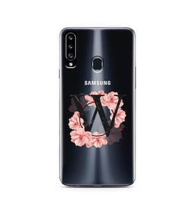 Pembe Çiçekli Harf Tasarım Süper Şeffaf Silikon Telefon Kılıfı Samsung A20s W-Ha