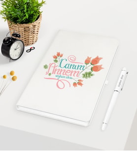 BK Gift Kişiye Özel Canım Annem Beyaz Defter Kalem Seti - 13