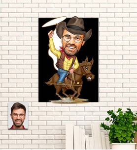 Kişiye Özel Kovboy Temalı Karikatür Ahşap Tablo
