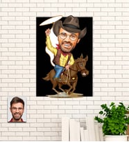 Kişiye Özel Kovboy Temalı Karikatür Ahşap Tablo