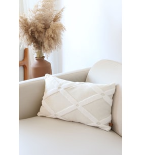 Bohem Özel Tasarım Punch Panç Desen Dekoratif Dikdörtgen Kırlent Kılıfı 28x50 cm Bella Krem