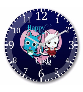 Fairy Tail Happy Carla Anime Manga Duvar Saati Bombeli Gercek Cam