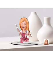 BK Gift Kişiye Özel Kadın Aşçı Karikatürlü Ahşap Biblo Model-1 (Beyaz)