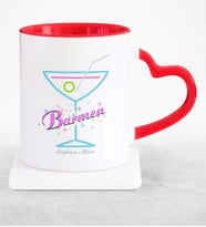 BK Gift Kişiye Özel Mesleki Barmen Kırmızı Kalpli Kupa Bardak  2