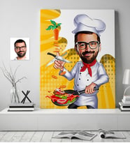 BK Gift Kişiye Özel Bay Chef Karikatür Kanvas Tablo 70x100cm 1