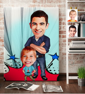 BK Gift Kişiye Özel Baba Oğul Karikatür Kanvas Tablo 70x100cm 2