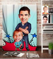BK Gift Kişiye Özel Baba Oğul Karikatür Kanvas Tablo 70x100cm 2