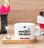 Anestezi Teknikerine Hediye Ahşap Altlıklı Fincan