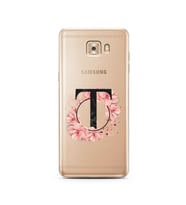 Pembe Çiçekli Harf Tasarım Süper Şeffaf Silikon Telefon Kılıfı Samsung C9 Pro T-