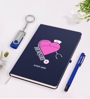 BK Gift Kişiye Özel Hemşire Temalı Lacivert Defter Kalem 32gb USB Bellek Hediye Seti-6 (Model 1)