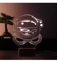 Astronot Led Masa Lambası Ahşap Taban 7 Farklı Işık Renkli