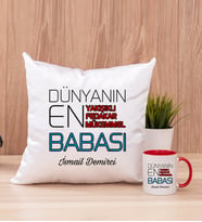 Dünyanın En İyi Babası Kare Yastık ve Kırmızı Kupa Bardak